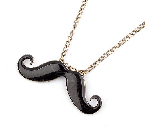 Mix Match Rhinestone Embellished Mustache Shape Pendant Alloy Women's Sweater Chain Necklace