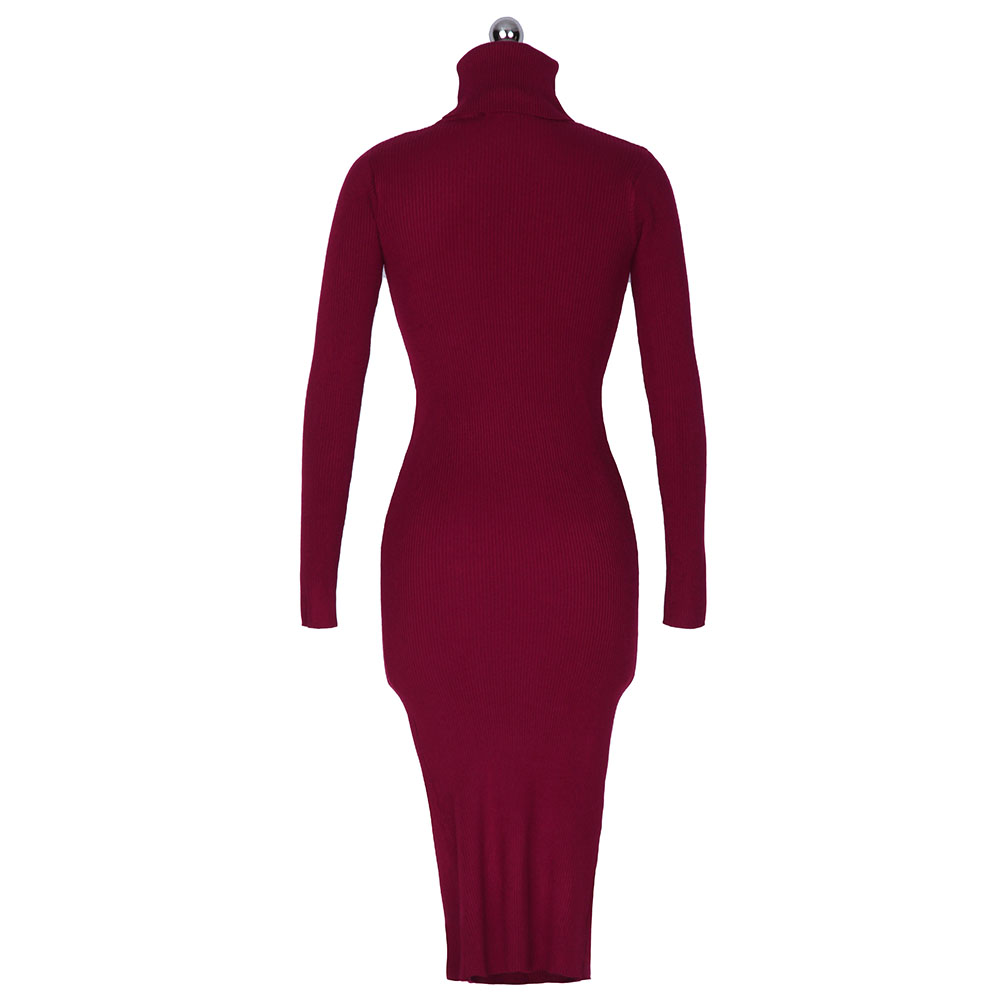 Womens Autumn Winter Sweater Dresses Slim Elastic Turtleneck polo neck Long Sleeve Sexy Bodycon Slim Robe Midi Knitted Dress