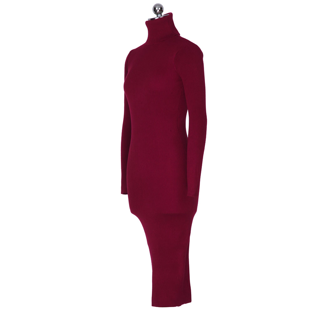 Womens Autumn Winter Sweater Dresses Slim Elastic Turtleneck polo neck Long Sleeve Sexy Bodycon Slim Robe Midi Knitted Dress