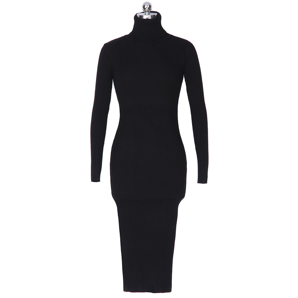 Womens Autumn Winter Sweater Dresses Slim Elastic Turtleneck polo neck Long Sleeve Sexy Bodycon Slim Robe Midi Knitted Dress