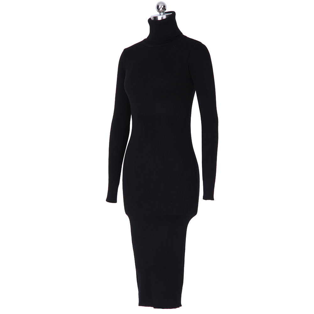 Womens Autumn Winter Sweater Dresses Slim Elastic Turtleneck polo neck Long Sleeve Sexy Bodycon Slim Robe Midi Knitted Dress