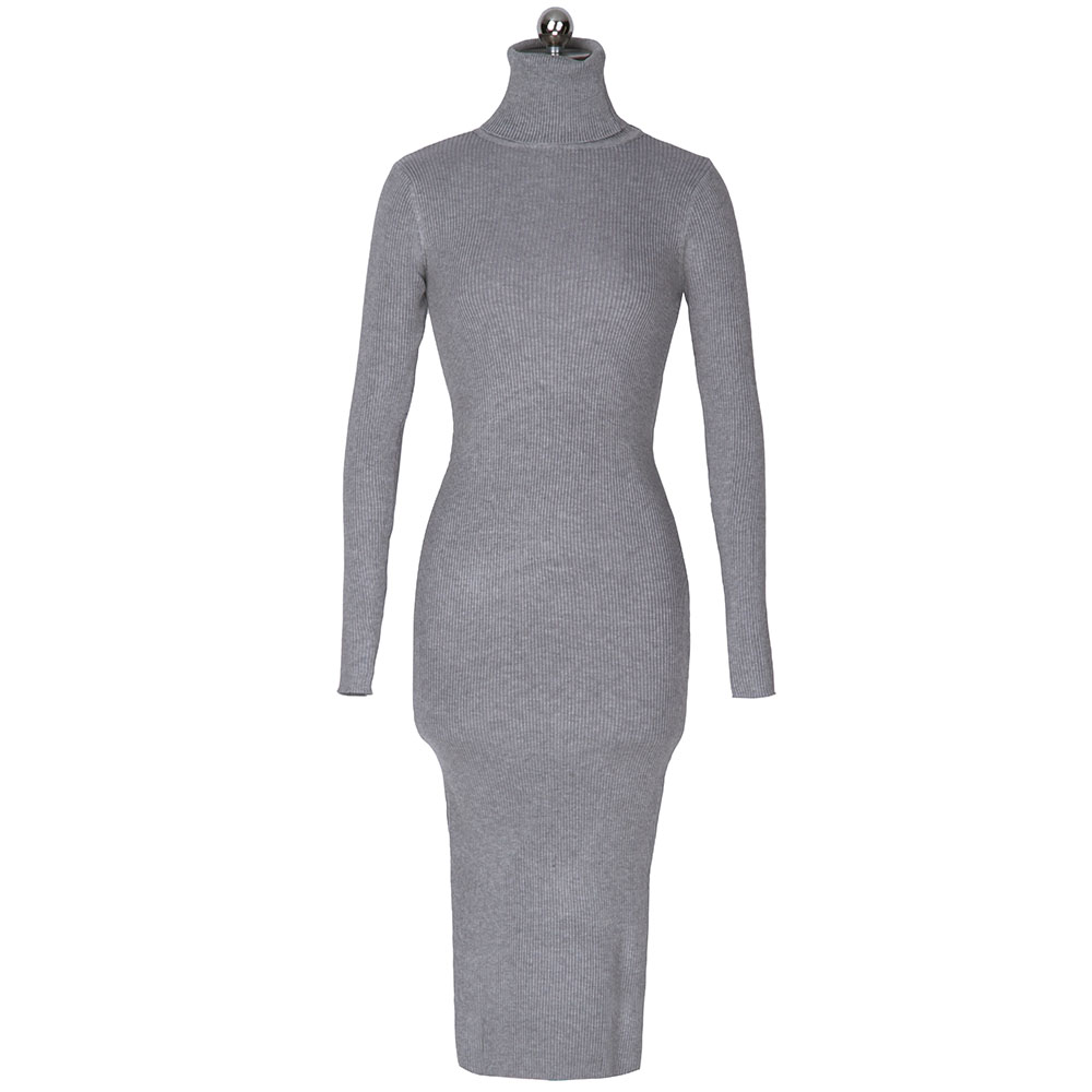 Womens Autumn Winter Sweater Dresses Slim Elastic Turtleneck polo neck Long Sleeve Sexy Bodycon Slim Robe Midi Knitted Dress