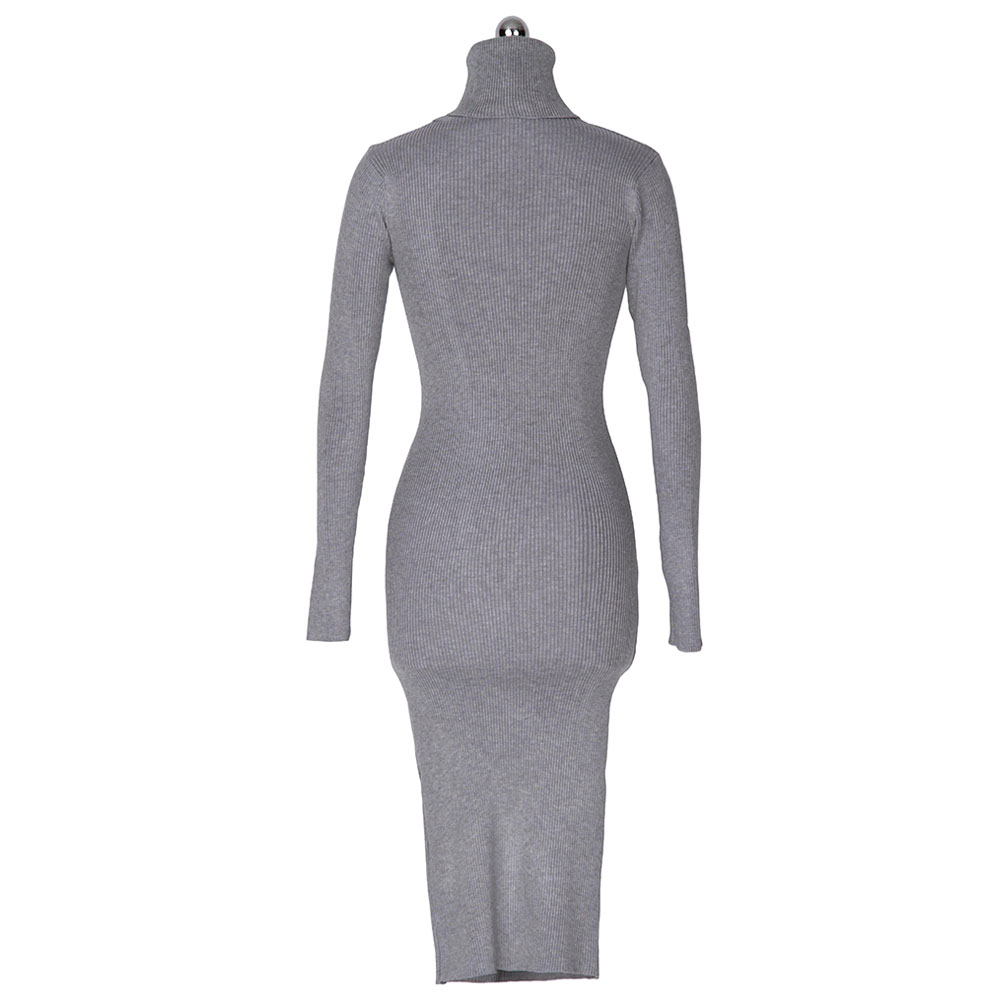 Womens Autumn Winter Sweater Dresses Slim Elastic Turtleneck polo neck Long Sleeve Sexy Bodycon Slim Robe Midi Knitted Dress