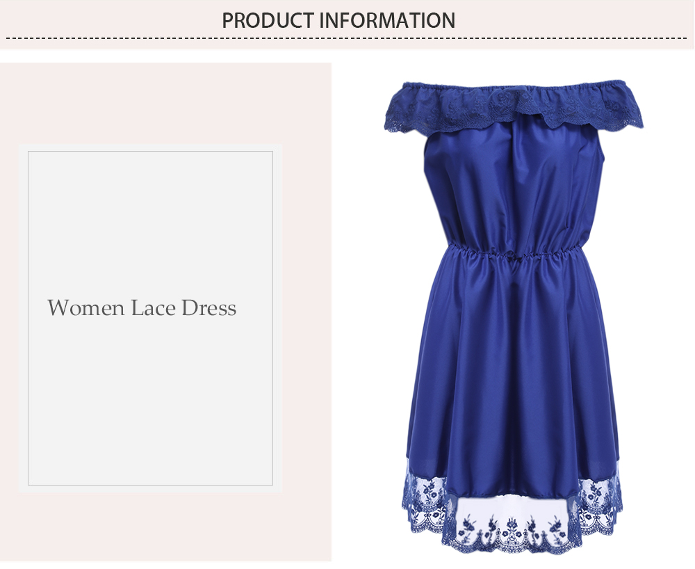 Stylish Off The Shoulder Waist Lace Spliced Pure Color Women Dress