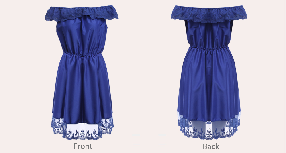 Stylish Off The Shoulder Waist Lace Spliced Pure Color Women Dress