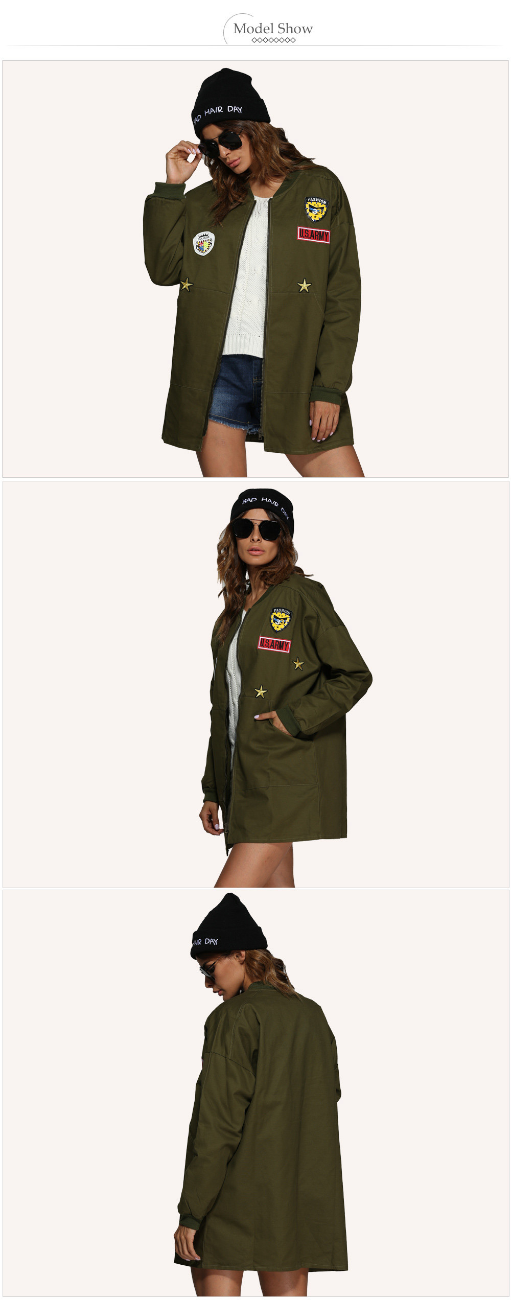Trendy Stand Collar Badge Patch Women Coat Trendy Stand Collar Badge Patch Women Coat