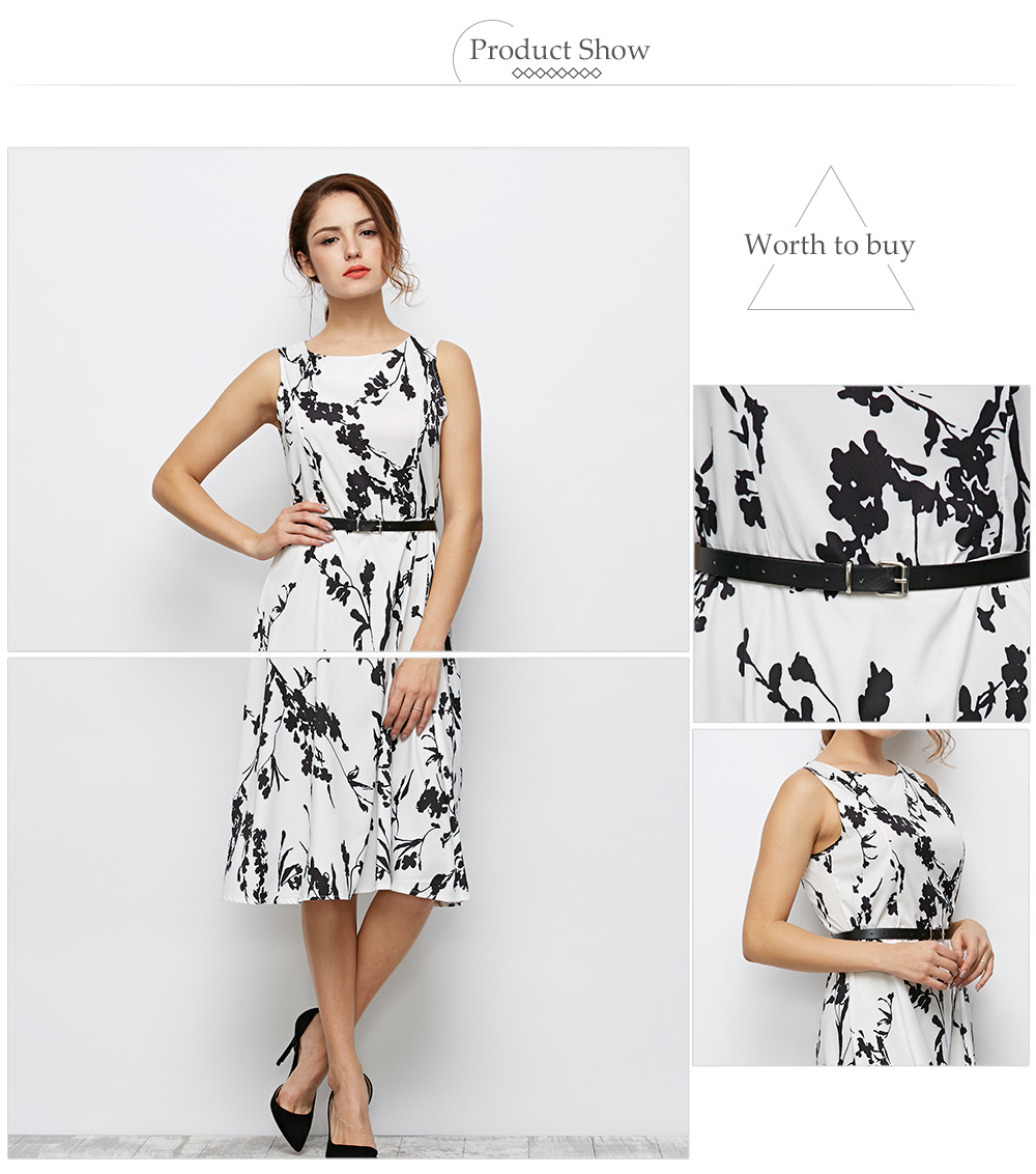 Belted Printed Sleeveless Fit and Flare Dress Belted Printed Sleeveless Fit and Flare Dress