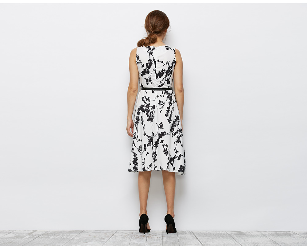 Belted Printed Sleeveless Fit and Flare Dress Belted Printed Sleeveless Fit and Flare Dress