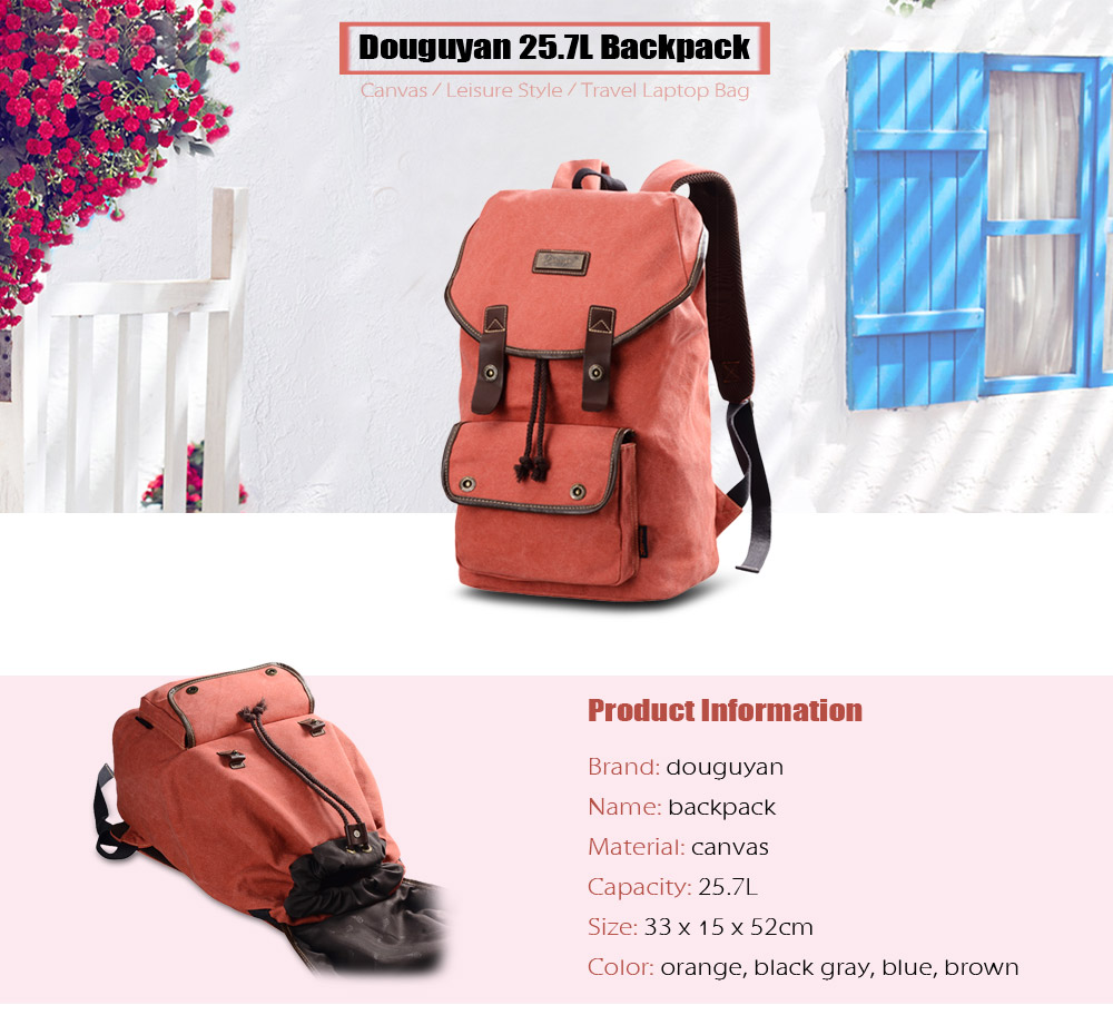 Douguyan 25.7L Canvas Backpack Leisure Travel Laptop Bag