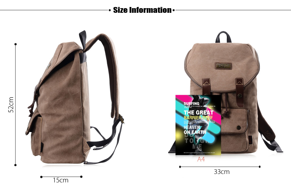 Douguyan 25.7L Canvas Backpack Leisure Travel Laptop Bag