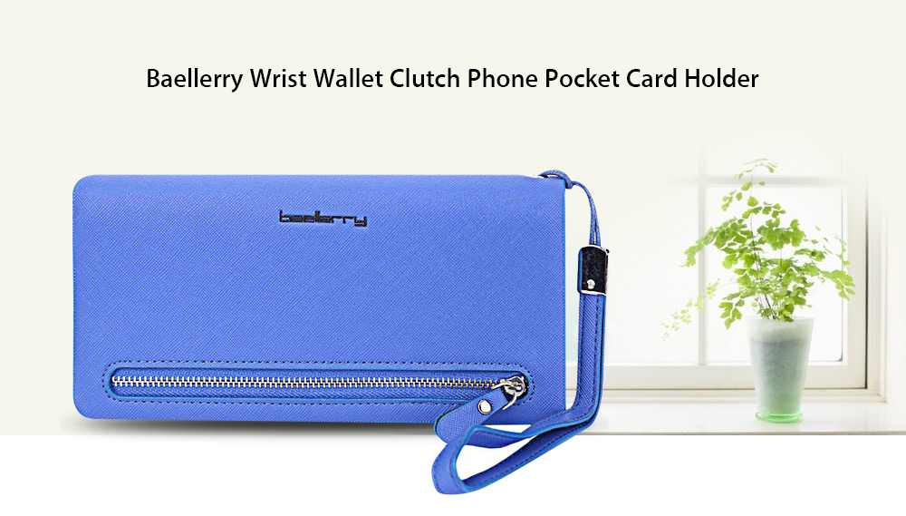 Baellerry Women Elegant Solid Color Letter Multi-card Bit Wrist Wallet Clutch Card Holder Phone Pocket