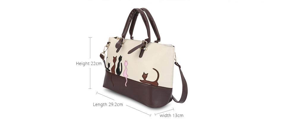 Guapabien Women Cartoon Animal Cat Patchwork Rivet Handbag Tote Shoulder Messenger Crossbody Bag