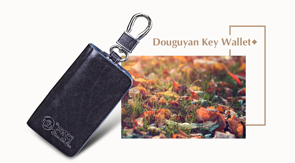 Douguyan YSB002 Compact Leather Car Key Wallet with Zipper Closure