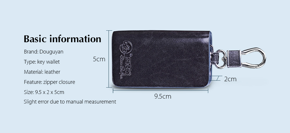 Douguyan YSB002 Compact Leather Car Key Wallet with Zipper Closure