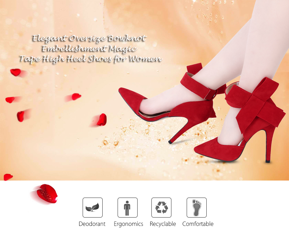 GUMANDUO Elegant Oversize Bowknot Embellishment Magic Tape High Heel Shoes for Women