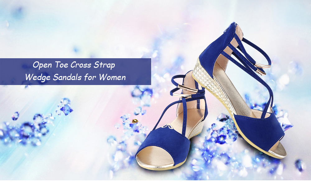 Sexy Open Toe Cross Strap Zipper Design Women Wedge Heel Sandals
