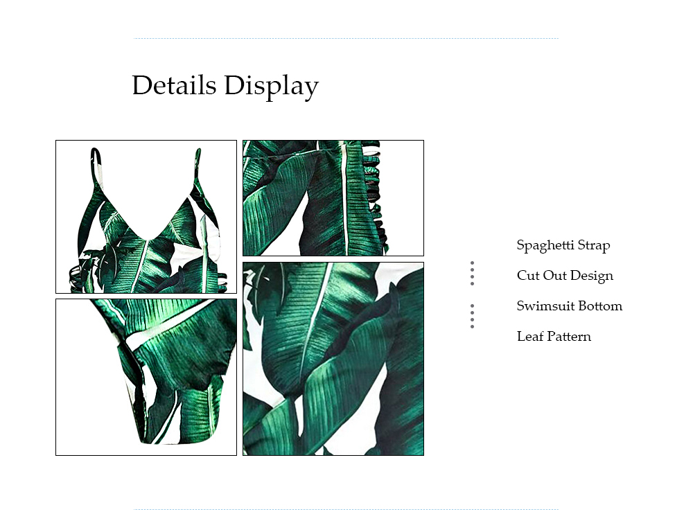 Sexy Spaghetti Strap Leaf Print Cut Out Backless Swimsuit for Women