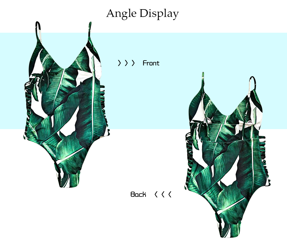 Sexy Spaghetti Strap Leaf Print Cut Out Backless Swimsuit for Women