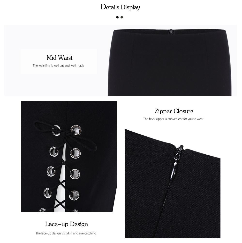 Stylish Mid Waist Lace-up Zipper Mini Skirt for Women