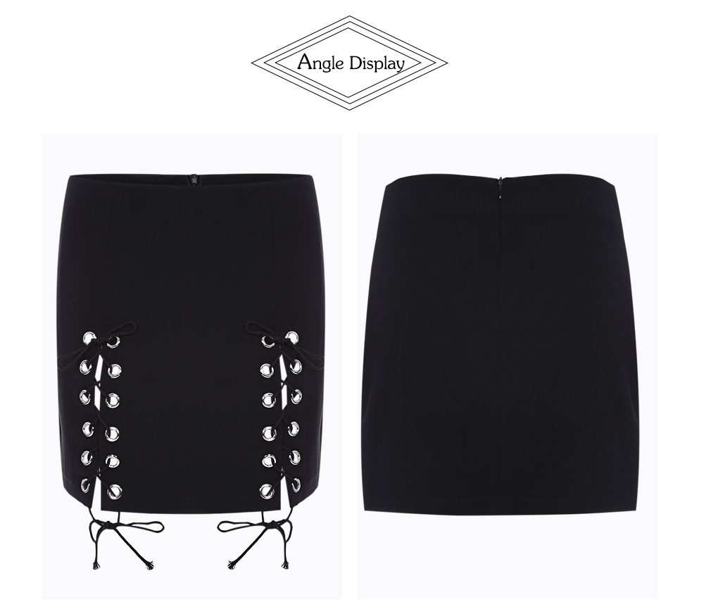 Stylish Mid Waist Lace-up Zipper Mini Skirt for Women