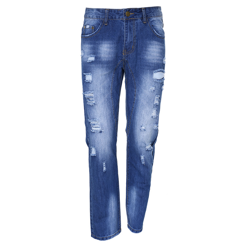 Denim Handsome Straight Distressed Jeans In Wash Blue Casual Pants for Men