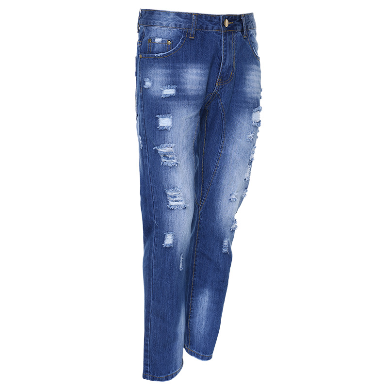 Denim Handsome Straight Distressed Jeans In Wash Blue Casual Pants for Men