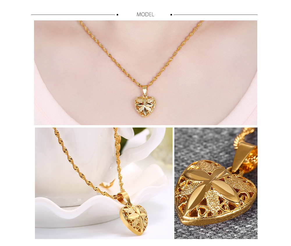 Fashionable Gold Plated Hollow Out Heart Pendant Necklace for Women