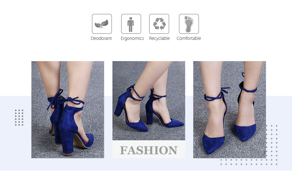 Trendy Pointed Toe Ankle Strap Tied Thick High Heel Women Shoes