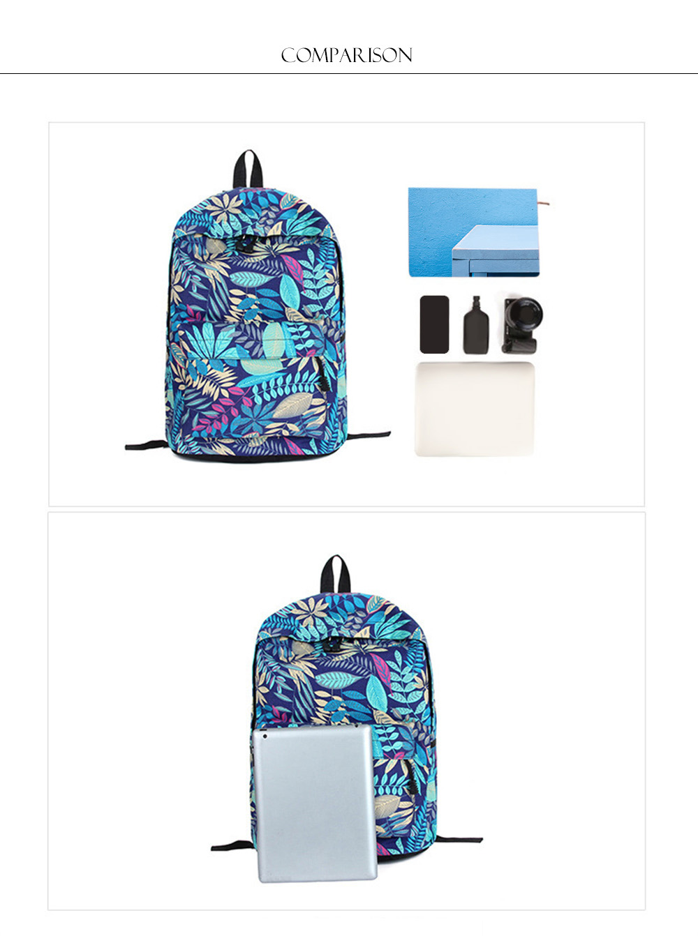 Plant Print Canvas Zipper Portable Backpack