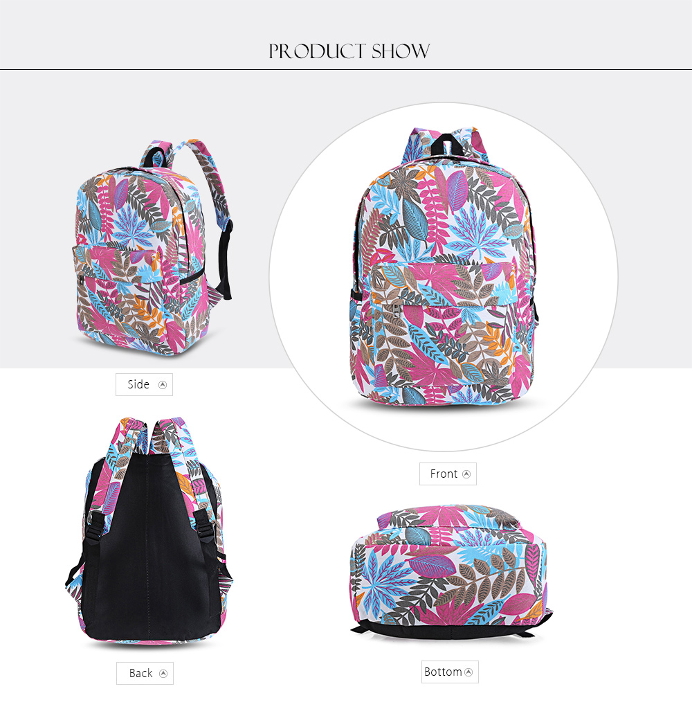 Plant Print Canvas Zipper Portable Backpack