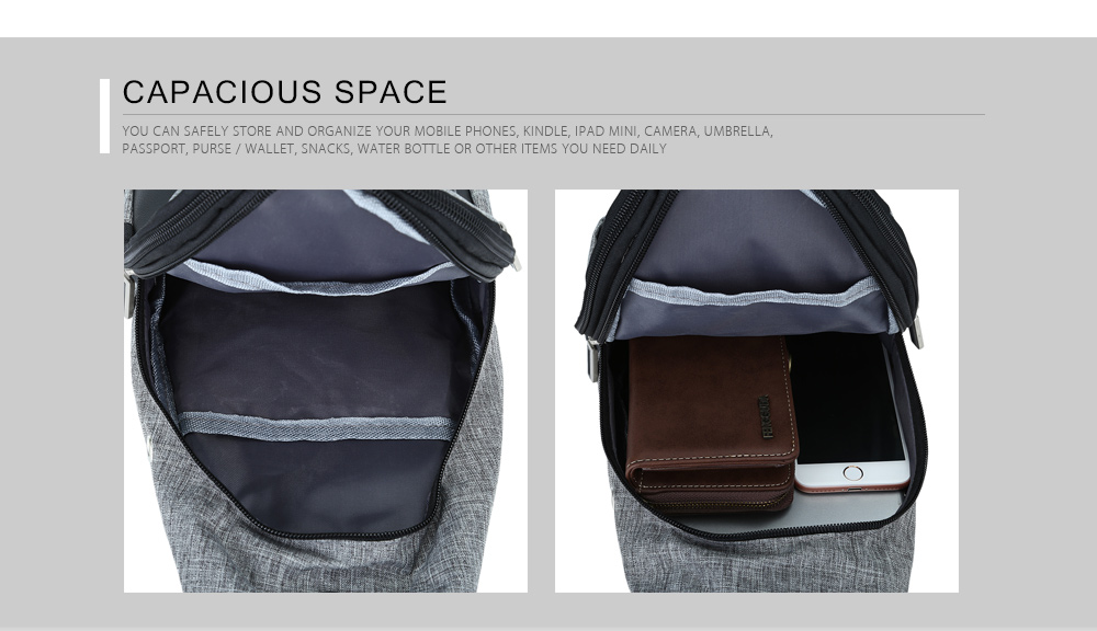 Guapabien Casual USB Charge Port Cable Shoulder Crossbody Chest Bag