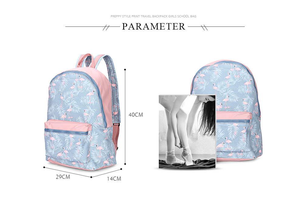 Guapabien Waterproof Girls Traveling Preppy Style Print Backpack Zipper School Bag
