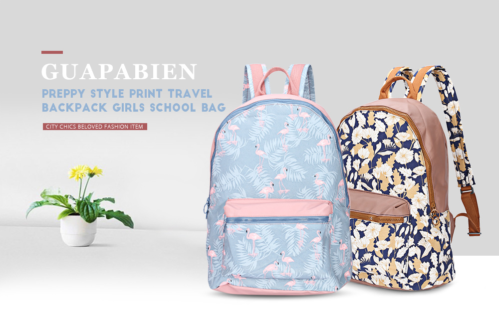 Guapabien Waterproof Girls Traveling Preppy Style Print Backpack Zipper School Bag