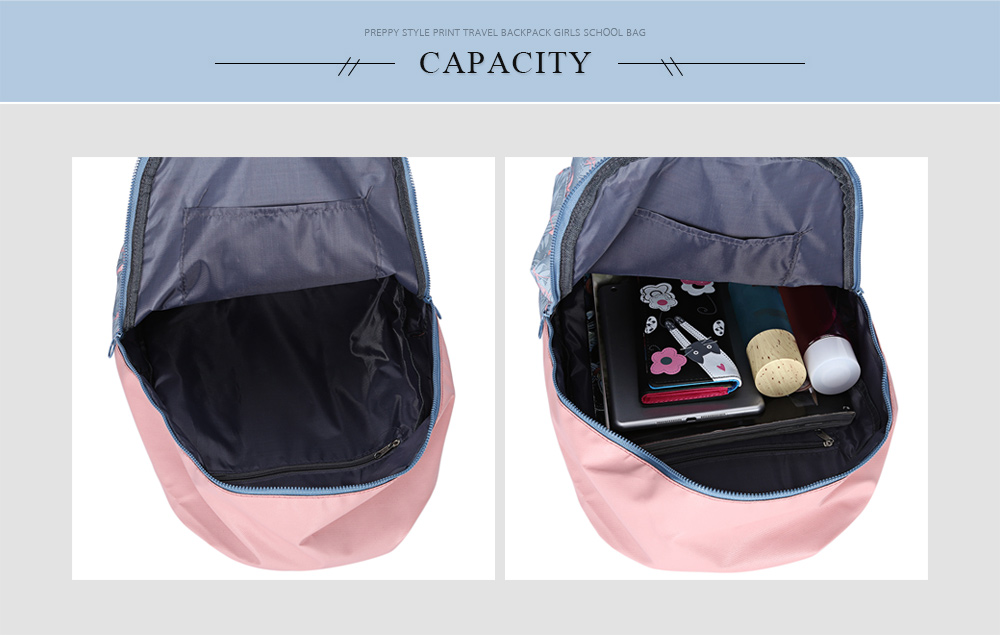 Guapabien Waterproof Girls Traveling Preppy Style Print Backpack Zipper School Bag