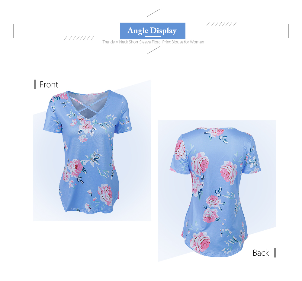 Trendy V Neck Short Sleeve Floral Print Criss Cross Women Blouse