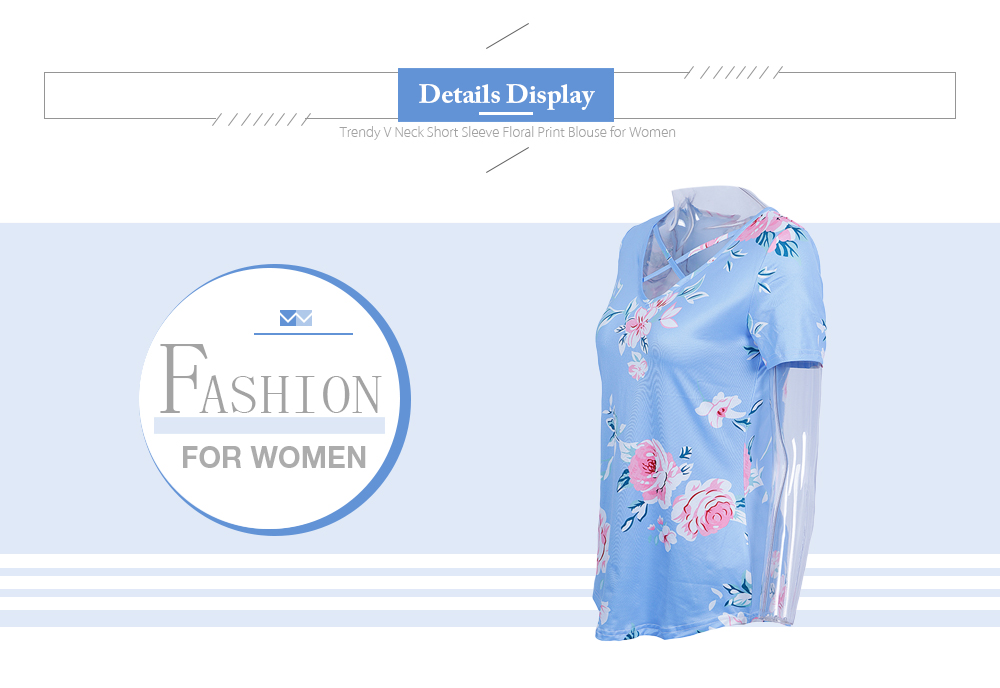 Trendy V Neck Short Sleeve Floral Print Criss Cross Women Blouse