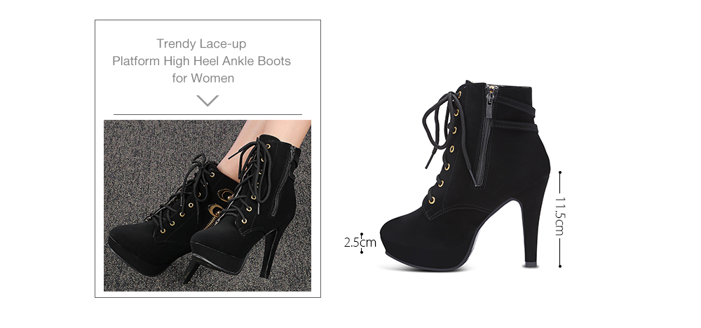 Trendy Lace-up Zipper Buckle Strap Platform High Heel Shoes Women Ankle Boots