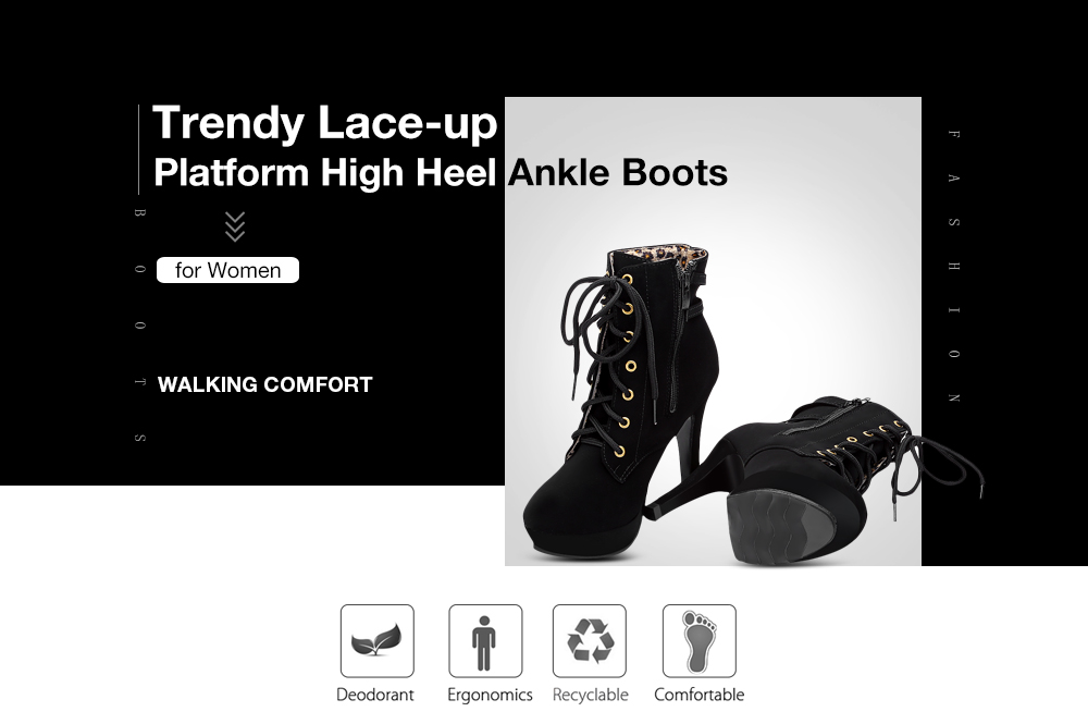 Trendy Lace-up Zipper Buckle Strap Platform High Heel Shoes Women Ankle Boots
