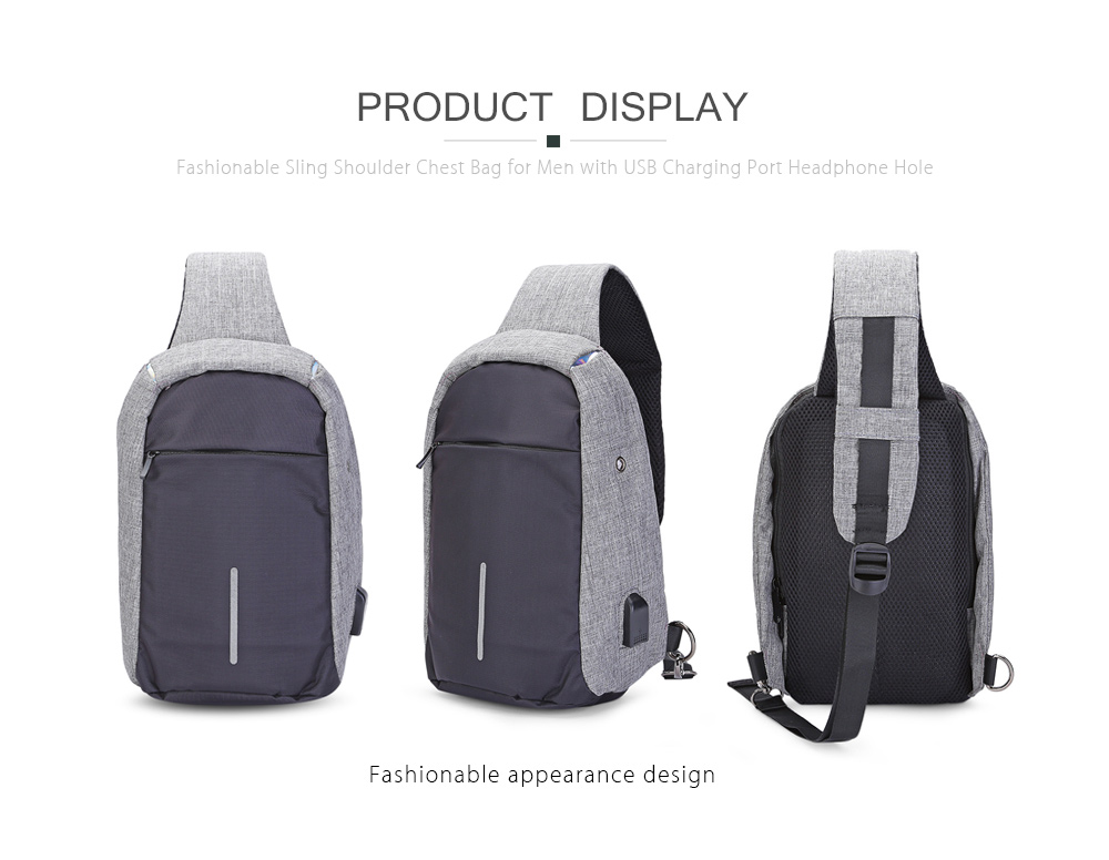 Guapabien Sling Shoulder Chest Bag for Men with USB Charging Port Headphone Hole