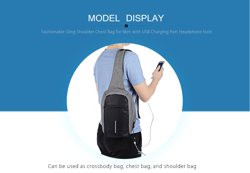 Guapabien Sling Shoulder Chest Bag for Men with USB Charging Port Headphone Hole