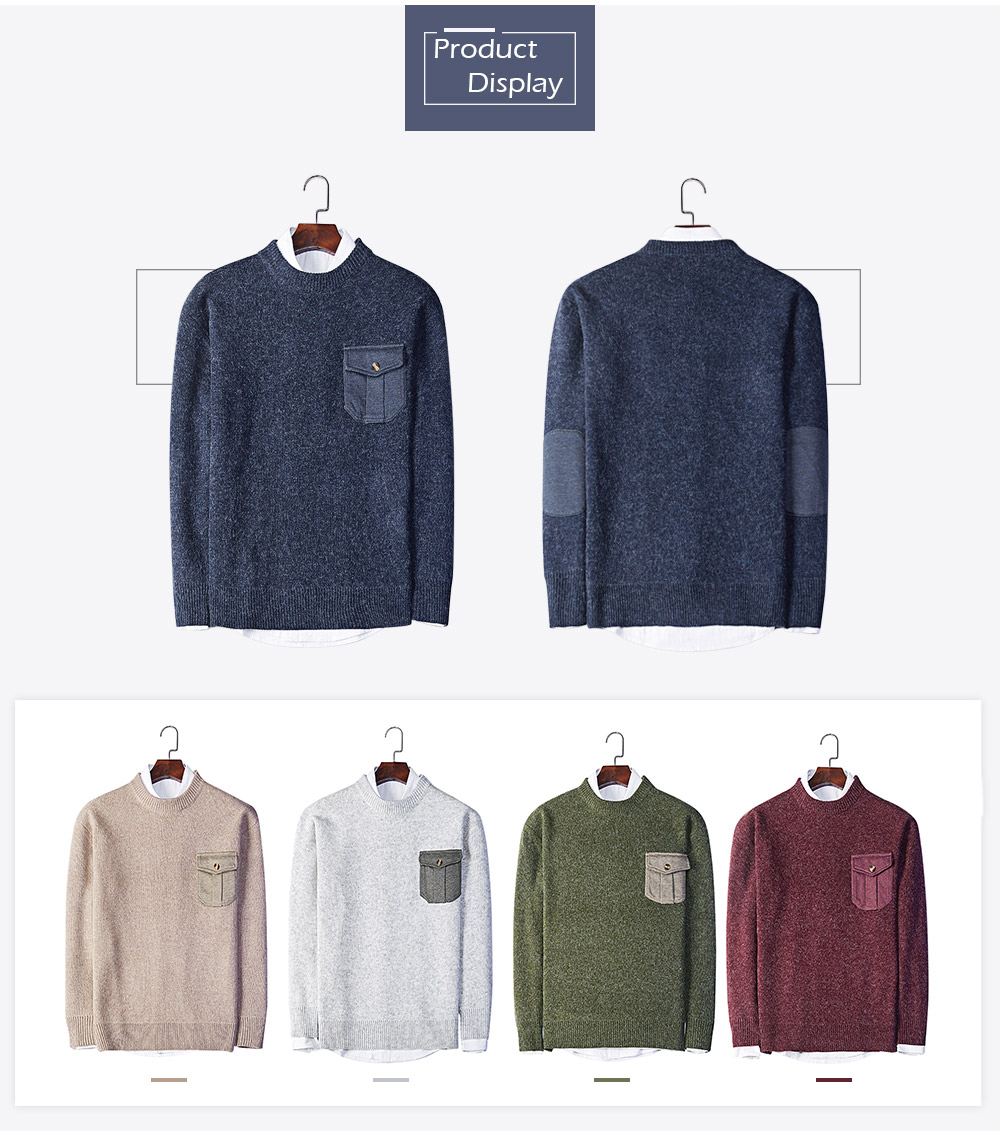 Stylish Round Collar Long Sleeve Pocket Knitted Men Sweater