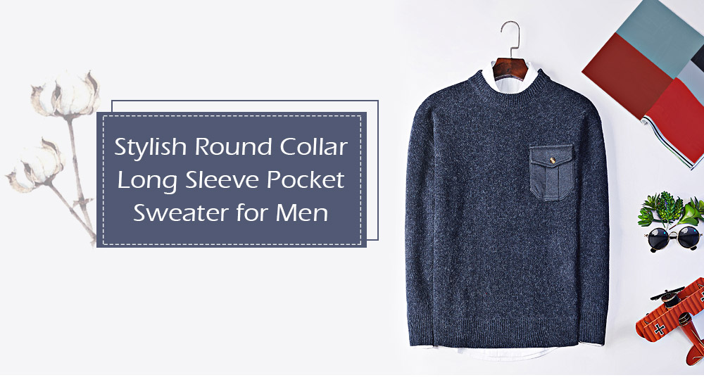 Stylish Round Collar Long Sleeve Pocket Knitted Men Sweater