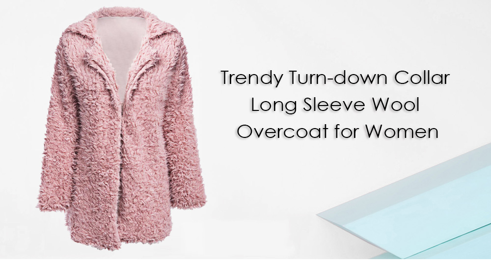 Trendy Turn-down Collar Long Sleeve Women Wool Overcoat