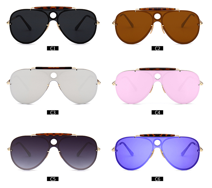 Leopard Bar Hollow Round Pilot Shield Sunglasses