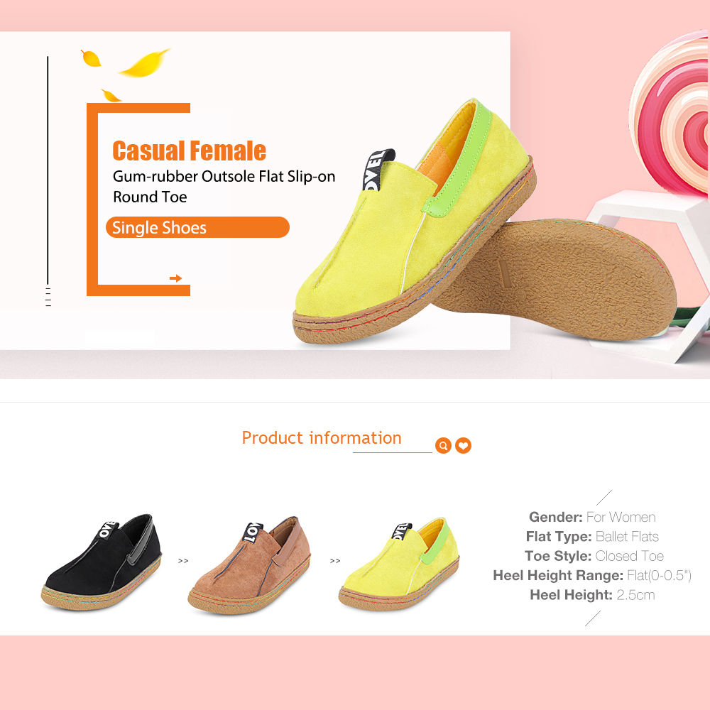 Casual Female Gum-rubber Outsole Flat Slip-on Round Toe Single Shoes