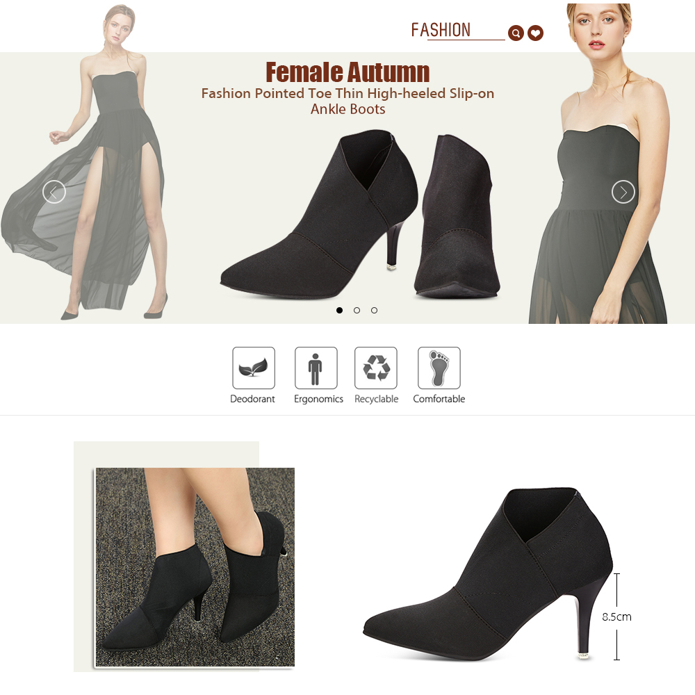 Female Autumn Fashion Pointed Toe Thin High-heeled Slip-on Ankle Boots