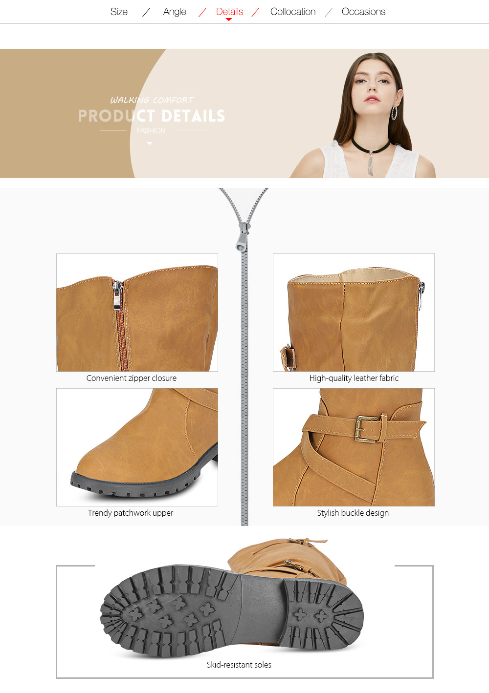 Female Winter Trendy All Match Solid Color Buckle Skid-resistant Long Leather Boots