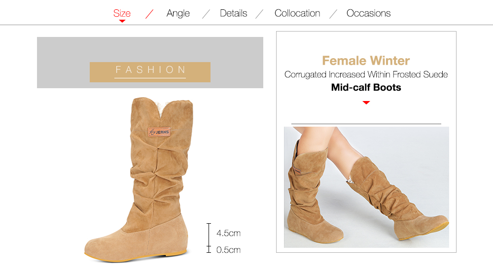 Female Winter Corrugated Increased Within Frosted Suede Mid-calf Boots