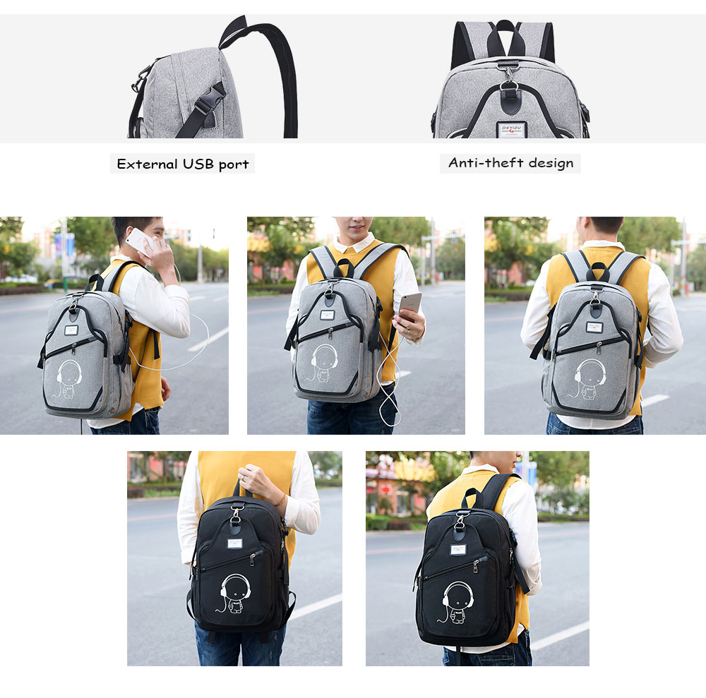 Cute Print Anti-theft Backpack with USB Port for Men