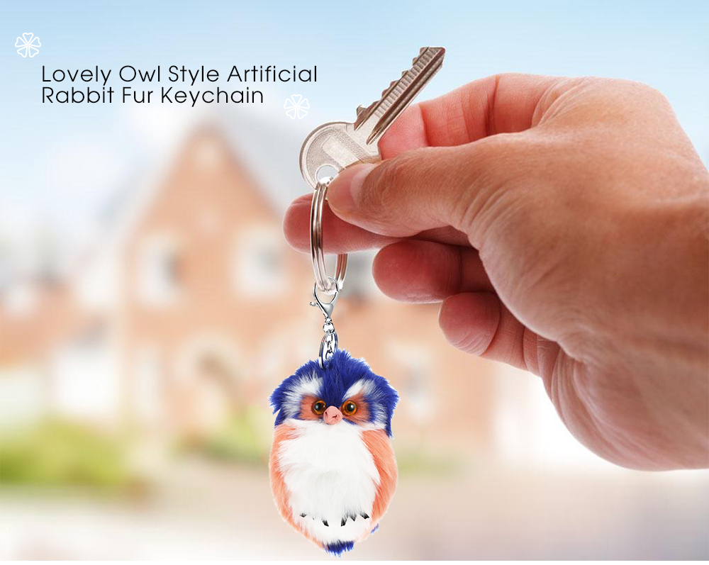 Lovely Owl Style Key Ring Artificial Rabbit Fur Keychain